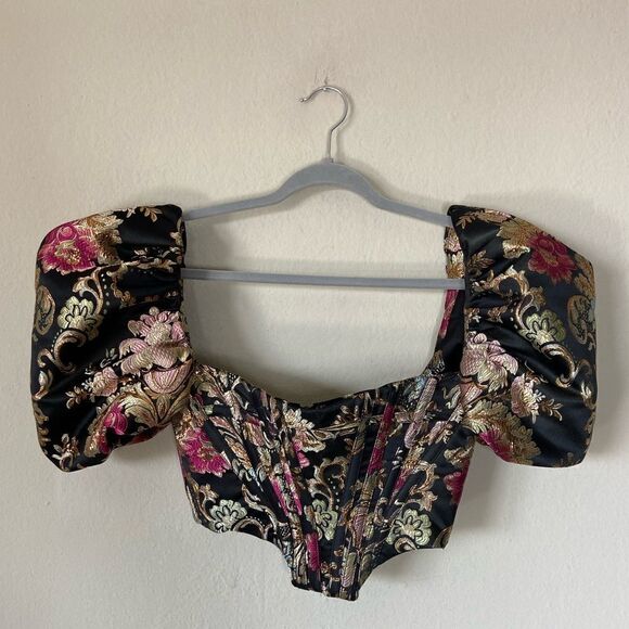 House of CB Isabella Brocade Black Gold Bustier Crop Top Floral Size S - Picture 9 of 12